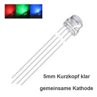 RGB LED 5mm 4-Pin Kurzkopf Strohhut LEDs klar diffus...