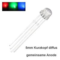 RGB LED 5mm 4-Pin Kurzkopf Strohhut LEDs klar diffus...