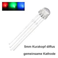 RGB LED 5mm 4-Pin Kurzkopf Strohhut LEDs klar diffus...