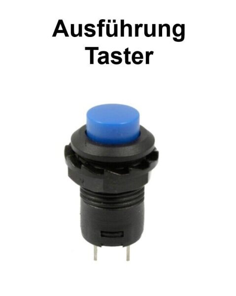 Druck Schalter Taster Schließer Button 6V 12V 24V - 250V / 3A 2 PIN Ø12mm OFF-ON Taster Blau 1 Stück