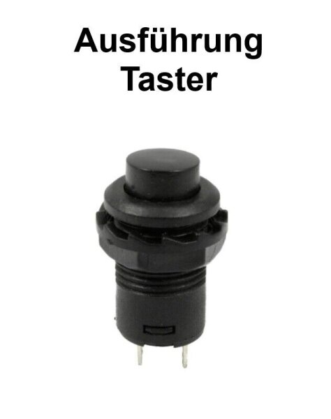 Druck Schalter Taster Schließer Button 6V 12V 24V - 250V / 3A 2 PIN Ø12mm OFF-ON Taster Schwarz 1 Stück