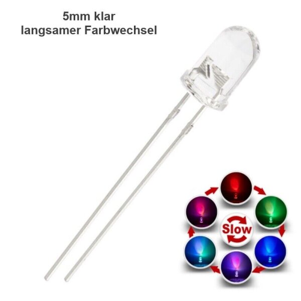 LED RGB 3mm 5mm Regenbogen Farbwechsel langsam schnell Lichtwechsel Blinken LEDs 5mm klar langsamer Lichtwechsel 100 Stück