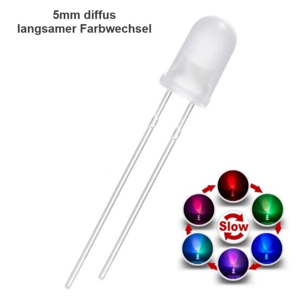 LED RGB 3mm 5mm Regenbogen Farbwechsel langsam schnell Lichtwechsel Blinken LEDs 5mm diffus langsamer Lichtwechsel 10 Stück