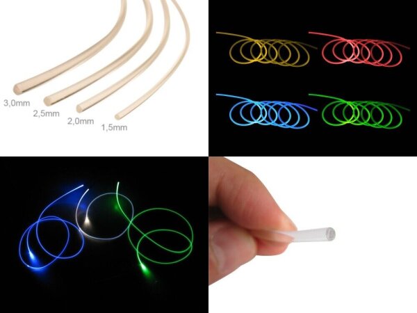 Lichtleiter Glasfaserkabel Lichtwellenleiter seitlich leuchtend Neon 2m 1,5-3mm
