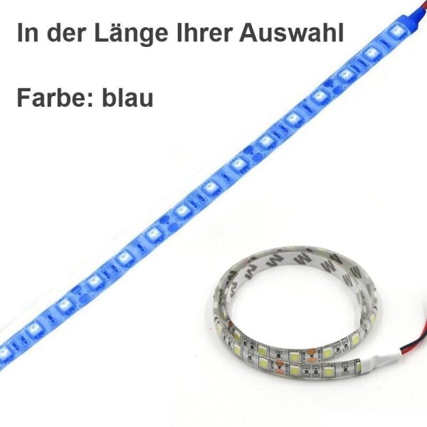 LED Streifen Wasserdicht mit Kabel 12V Selbstklebend Strip 5050 KFZ Beleuchtung Blau 100cm