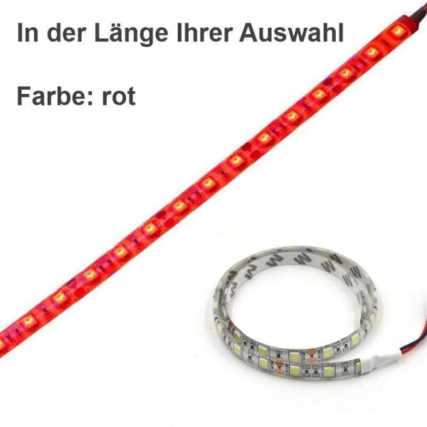 LED Streifen Wasserdicht mit Kabel 12V Selbstklebend Strip 5050 KFZ Beleuchtung Rot 100cm