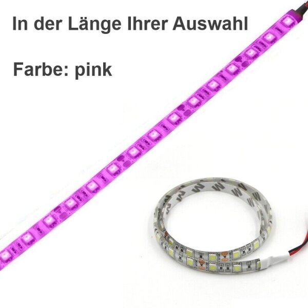 LED Streifen Wasserdicht mit Kabel 12V Selbstklebend Strip 5050 KFZ Beleuchtung Pink 100cm