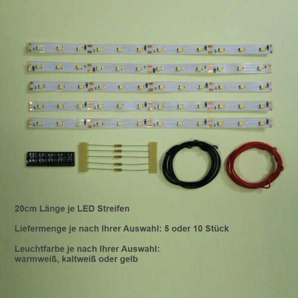 LED Waggonbeleuchtung Innenbeleuchtung Beleuchtung Waggons H0 TT N G 1 0 BAUSATZ Kaltweiß 20 cm 10 Stück