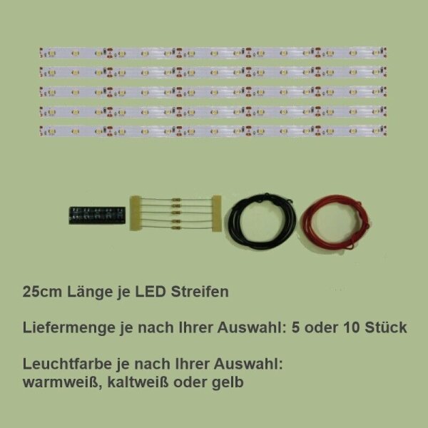 LED Waggonbeleuchtung Innenbeleuchtung Beleuchtung Waggons H0 TT N G 1 0 BAUSATZ Kaltweiß 25 cm 10 Stück