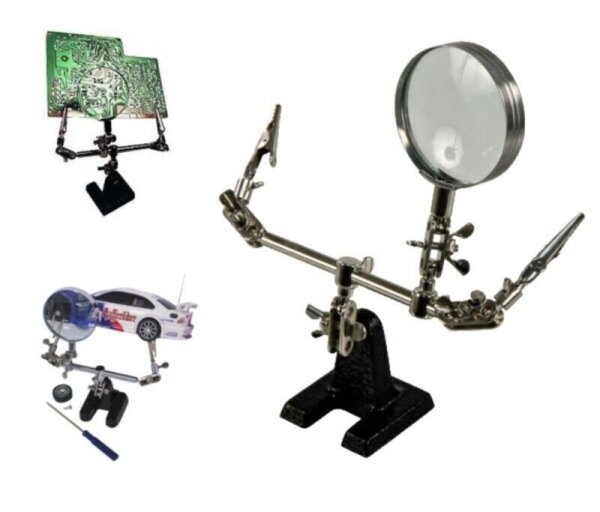 Löthilfe Helfende Hand mit Lupe Klemmen Standfuß Dritte Hand Lötständer Löten