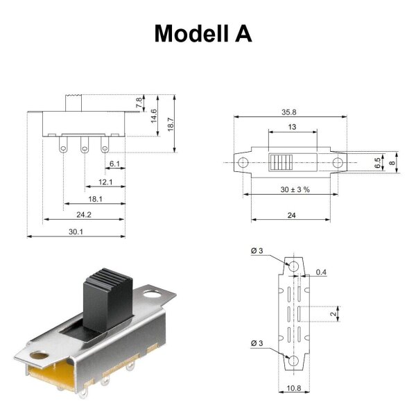 Schiebeschalter Mikroschalter Mini Schalter 2 Positionen 3-Pin 6-Pin Modellbau Schiebeschalter Typ A 6-Pin 1 Stück