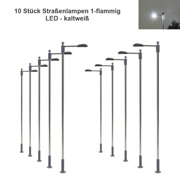 LED Straßenlampen H0 TT Lampen Leuchten 6-10cm 12-19V Modelleisenbahn 10 Stück 10 Stück 1-flammig kaltweiß