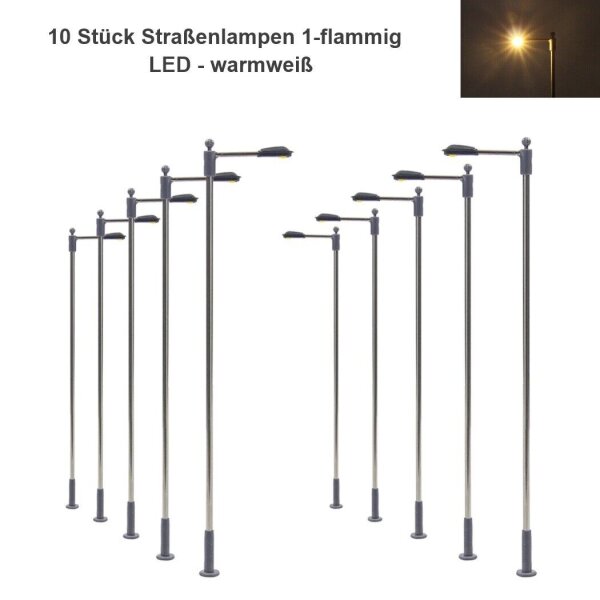 LED Straßenlampen H0 TT Lampen Leuchten 6-10cm 12-19V Modelleisenbahn 10 Stück 10 Stück 1-flammig warmweiß