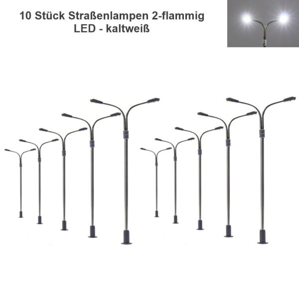 LED Straßenlampen N TT Lampen Leuchten 4 - 6cm 12-19V Modelleisenbahn 10 Stück 10 Stück 2-flammig kaltweiß