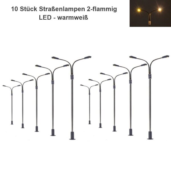 LED Straßenlampen N TT Lampen Leuchten 4 - 6cm 12-19V Modelleisenbahn 10 Stück 10 Stück 2-flammig warmweiß