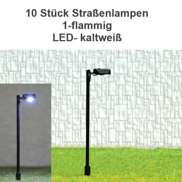 LED Straßenlampen H0 TT Bahnsteigleuchten 5,5cm 12-19V Bahnsteig Lampen 10 Stück 10 Stück 1-flammig kaltweiß