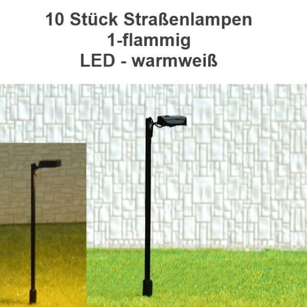 LED Straßenlampen H0 TT Bahnsteigleuchten 5,5cm 12-19V Bahnsteig Lampen 10 Stück 10 Stück 1-flammig warmweiß