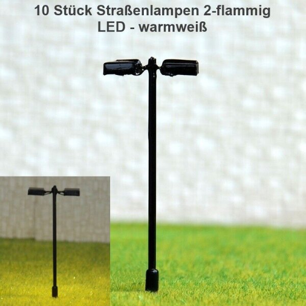 LED Straßenlampen H0 TT Bahnsteigleuchten 5,5cm 12-19V Bahnsteig Lampen 10 Stück 10 Stück 2-flammig warmweiß