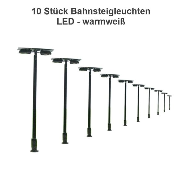 LED Straßenlampen H0 TT Bahnsteigleuchten 6cm 12-19V Bahnsteig Lampen 10 Stück 10 Stück warmweiß