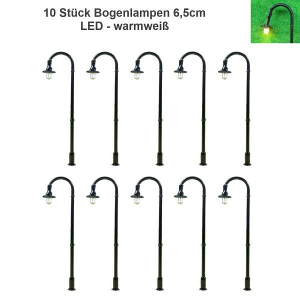 LED Straßenlampen H0 TT Bogenleuchten 5cm 6,5cm 12-19V Lampen Leuchten 10 Stück 10 Stück 6,5cm warmweiß