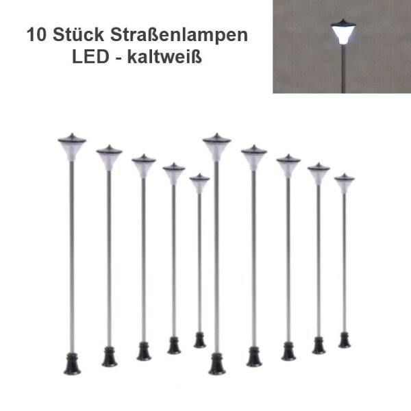 LED Straßenlampen H0 TT Lampen Leuchten 4 - 7cm 12-19V Modelleisenbahn 10 Stück 10 Stück kaltweiß