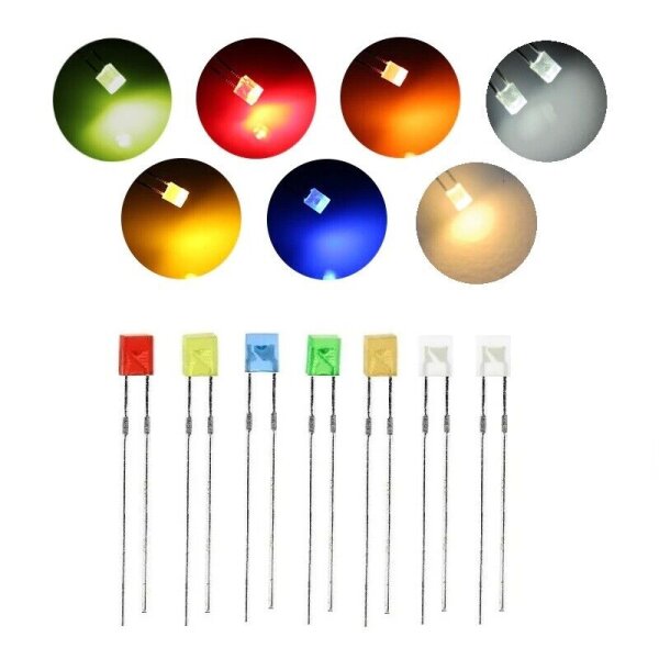 LED 2x3mm rechteckig klar diffus flach 2x3x4mm LEDs 10 20 50 100 Stück oder Set Sortiment diffus 70 Stück Set diffus alle 7 Farben