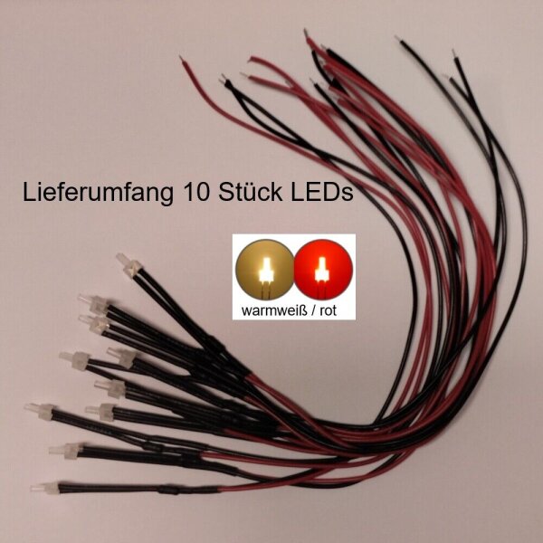 LED Umbauset Duo LEDs 2mm 3mm mit Kabel Lichtwechsel H0 Loks Triebwagen analog 2mm Tower warmweiß / rot 10 Stück