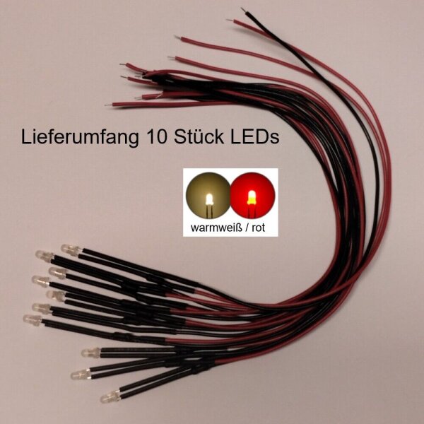 LED Umbauset Duo LEDs 2mm 3mm mit Kabel Lichtwechsel H0 Loks Triebwagen analog 3mm warmweiß / rot 10 Stück