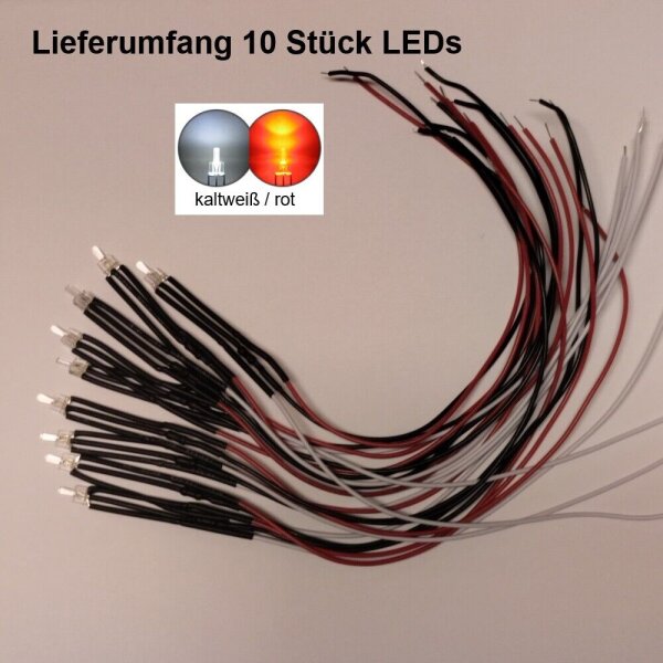 LED Umbauset Duo LEDs 2mm 3mm mit Kabel Lichtwechsel H0 Loks Triebwagen digital 2mm Tower kaltweiß / rot 10 Stück