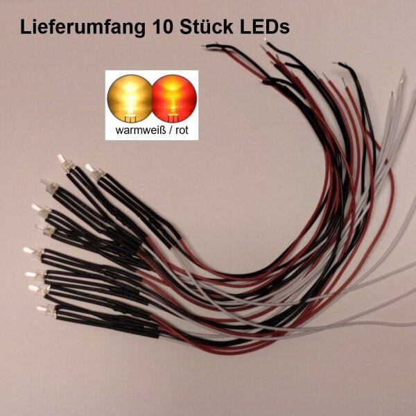 LED Umbauset Duo LEDs 2mm 3mm mit Kabel Lichtwechsel H0 Loks Triebwagen digital 2mm Tower warmweiß / rot 10 Stück