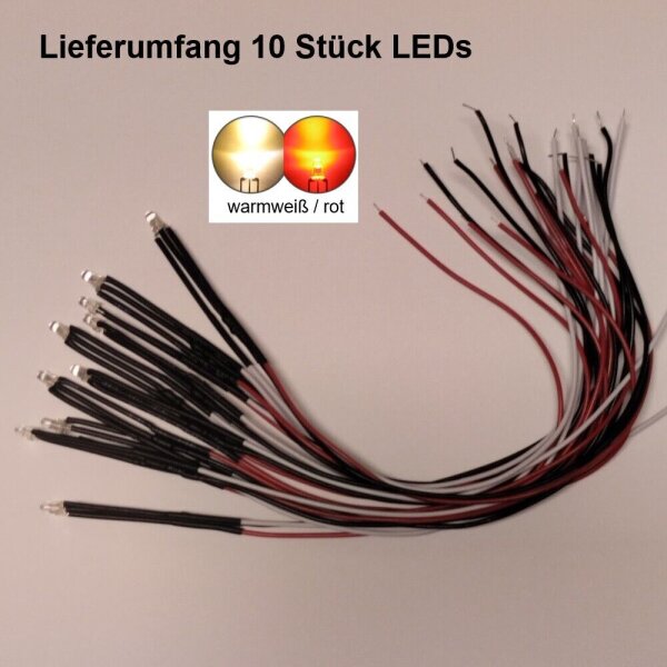 LED Umbauset Duo LEDs 2mm 3mm mit Kabel Lichtwechsel H0 Loks Triebwagen digital 3mm warmweiß / rot 10 Stück