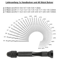 Sortiment Mini Bohrer 0,5-3,0mm Miniaturbohrer 48 Stück mit Handbohrer Set A2054