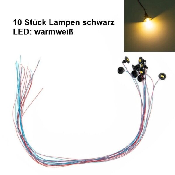 Deckenlampen Hängelampen H0 Lampen Leuchten Häuser Lokschuppen Vordach 10 Stück Schwarz mit LED warmweiß (10 Stück)