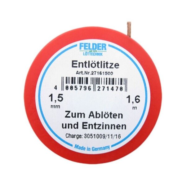 Entlötlitze Sauglitze 1mm 1,5mm 2mm 2,5mm Entlöten Kupfer + Flussmittel je 1,6m 1,5mm