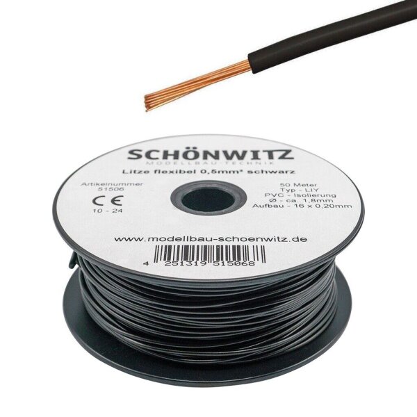 10 Meter BRAWA Miniaturkabel Litze LIFY 0,05mm² diverse Farben