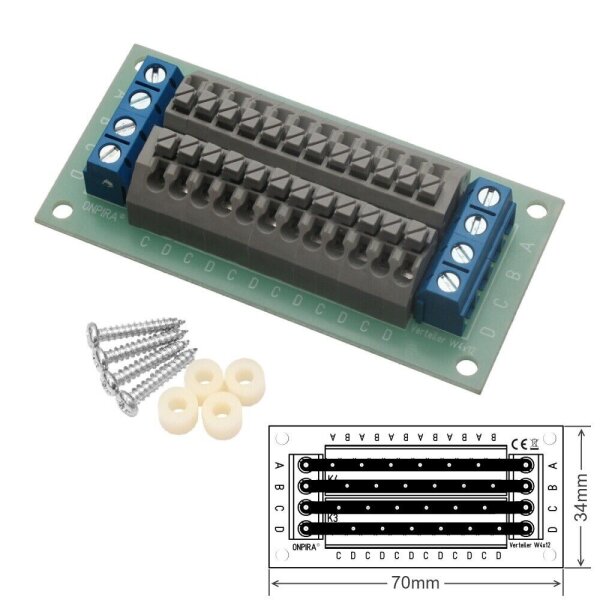 W2x6H Stromverteiler Mit 5,5x2,1mm Hohlstecker – 12-polig, Bis 8A Belastbar, Für Modellbau, LED-Strips, 5-30V, Inkl. Montagematerial