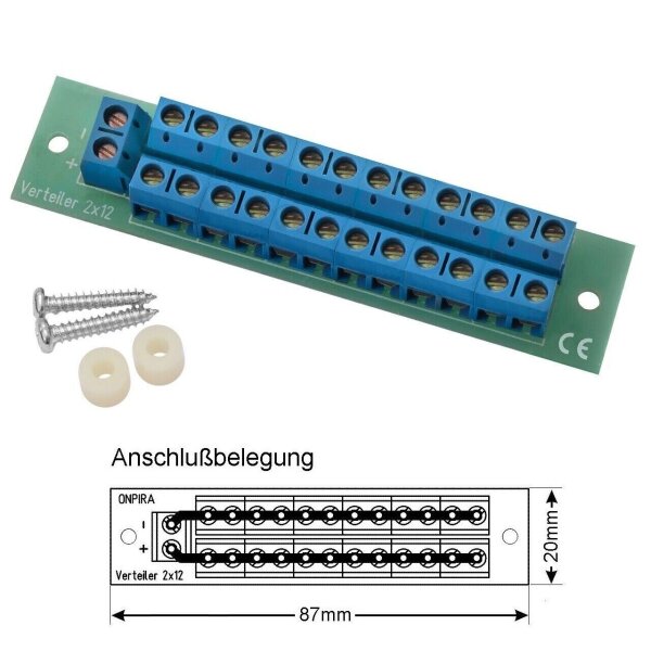 Stromverteiler Verteiler Sicherungsverteiler für Modellbahn DC AC und Digital Schraubklemmen 2x12