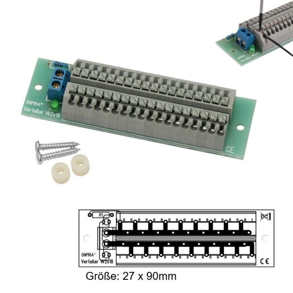 Stromverteiler Verteiler Sicherungsverteiler für Modellbahn DC AC und Digital Federklemmen 2x18 mit LEDs