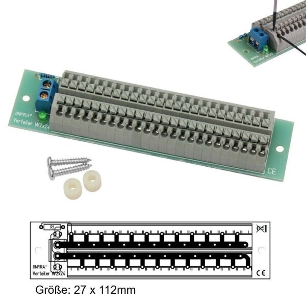 Stromverteiler Verteiler Sicherungsverteiler für Modellbahn DC AC und Digital Federklemmen 2x24 mit LEDs