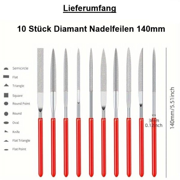 Diamant Nadelfeilen Schlüsselfeilen Set 10 / 5 Mini Diamantfeilen Micro Feilen 10 Stück Nadelfeilen