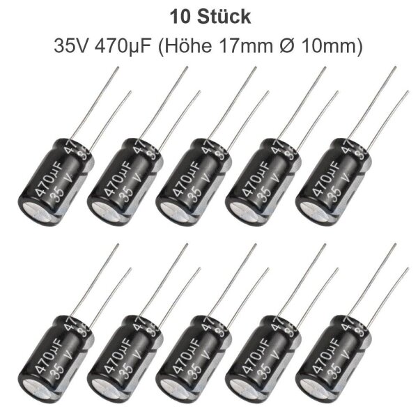 Elko Kondensator 470 / 1000 µF 16V 25V 35V Flackerschutz Stützkondensator THT 35V 470µF 10 Stück