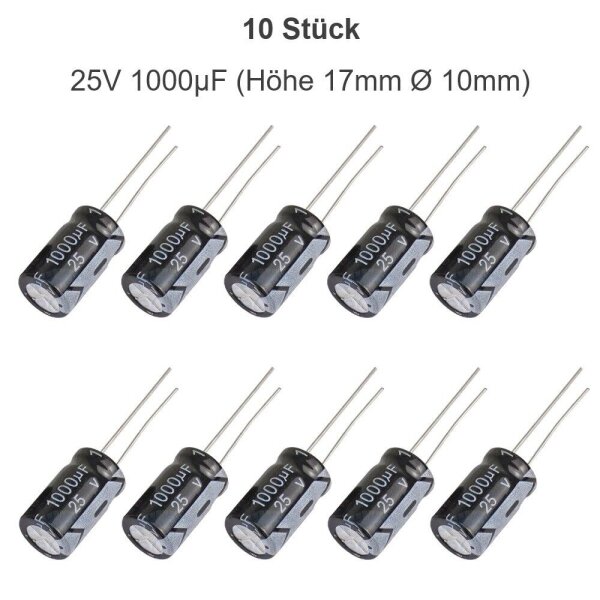 Elko Kondensator 470 / 1000 µF 16V 25V 35V Flackerschutz Stützkondensator THT 25V 1000µF 10 Stück