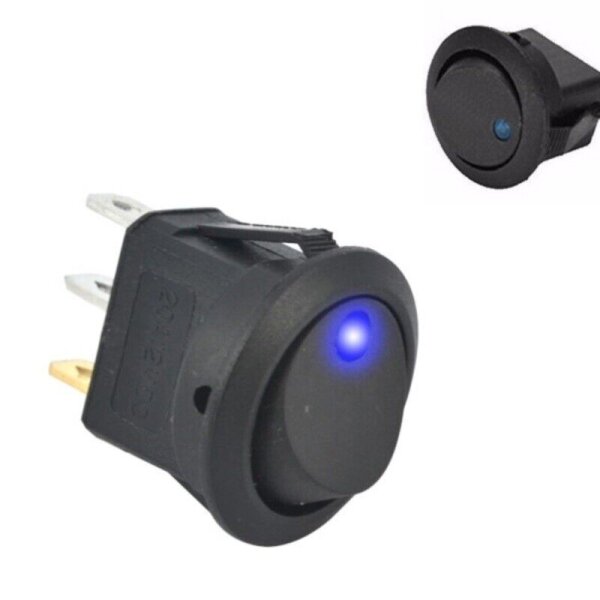 Kippschalter Wippschalter Switch Rund Snap-In 12V LED 3 Pin Ø 15mm Schalter SPST 5 Stück Wippe schwarz mit LED Blau